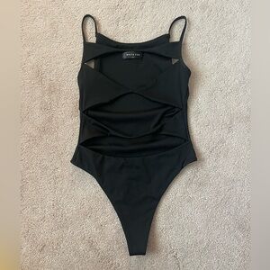 White Fox Black Cutout Bodysuit